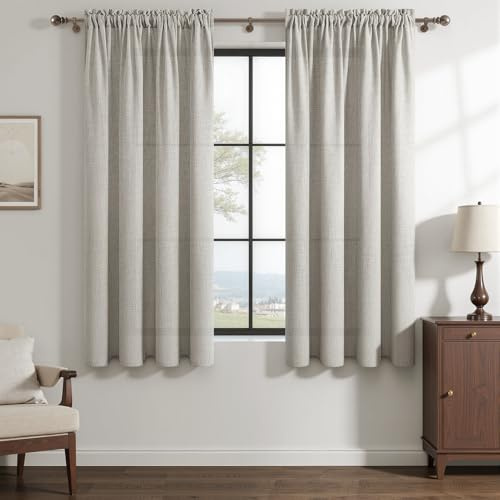 MRTREES Kurze Gardinen mit Stangendurchzug Leinenoptik 2er Set,H160xB140 cm | Vorhänge Wohnzimmer Leinen,Vorhang Halbtransparent,Elegante Leinenvorhänge für Stilvolle Wohnzimmer und Küche