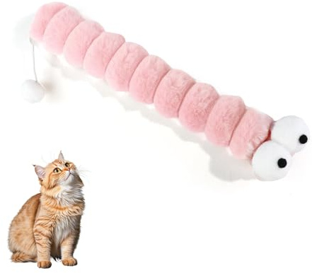 Andiker Katzenminze Spielzeug, Niedliches Raupen-Design Kuscheltier für Katzen mit Pompon-Ball, Katzenminze und Silberwein-Fruchtknoten, Interaktives Katzenspielzeug für Wohnungskatzen (Rosa)