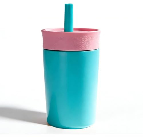ZHUIYIWIN Borraccia termica per bambini in acciaio inox, 350 ml, con cannuccia flessibile resistente alle perdite, per scuola, viaggi, auto e casa (celeste)