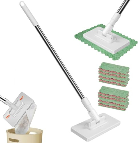 Snap Grip Mini Mop, Mini Mopp mit Automatischen Tuchwechsel, Wischmopp Mit Druck-Klemm-System mit 10 Stück Wiederverwendbare Pads, 360 Grad Beweglicher Drehkopf für Reinigung von Boden, Wand
