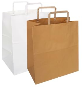 Imballaggi Point - Shoppers mit flachem Griff 26 x 34 Faltenbalg 11 cm - weiß - Taschen aus umweltfreundlichem Papier 90 g/m² - Seitlicher Faltenbalg Ideal für Geschäfte, Boutiquen, Events und Messen