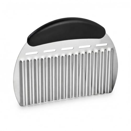 Culinavog Cortador Ondulado de Patatas, Cuchillo de Acero Inoxidable con Mango Ergonómico y Funda Protectora, Cuchilla para Papas Fritas, Verduras, Frutas (Negro-B)