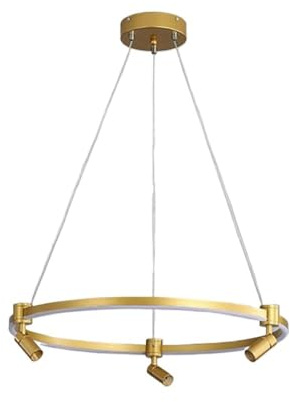 Modern Gold Metal Ring Pendant Light Circular Halo Chandelier Adjustable Spotlights for Dining Room Office Living Room Brushed Gold Finish 31.5 Inch Diameter Large Fixture(80cm)