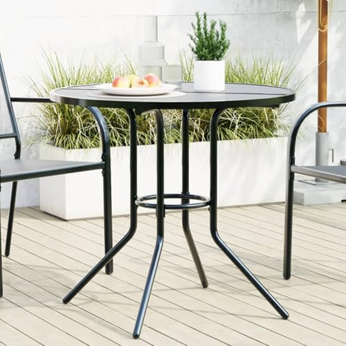 zylophax Terrassentisch Rund Anthrazit pulverbeschichteter Stahl Gartentisch Outdoor wetterfest Balkontisch 80 cm Durchmesser Loungetisch Garten Terrasse Balkon