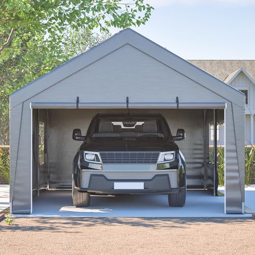 Altwetter-Tenda da garage, 6 x 4 x 3 m, grigia, con pareti laterali impermeabili, porte per finestre arrotolabili, protezione UV, per auto, giardino, con finestra