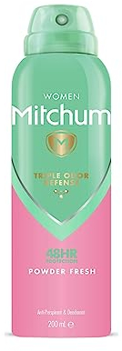 Mitchum Women Triple Odor Defense 48HR Protection Deodorant Spray & Antiperspirant (200ml), Powder Fresh