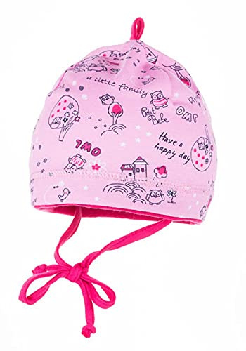 MaxiMo Babymütze, Kindermütze, Topfmütze, in rosa/pink (mandelblüte), bedruckt, Jersey, mit Zipfel und Bindebändchen (47)