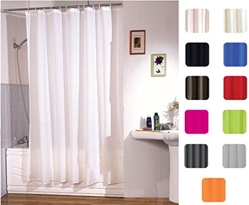 MSV Anti-Schimmel Duschvorhang - Anti-Bakteriell, waschbar, wasserdicht, mit 12 Duschvorhangringen - Polyester, „Weiß“ 180x200cm