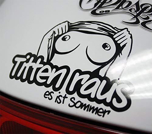TITTEN RAUS Sommer Sticker Bomb Tuning FKK Brüste Porno Aufkleber Decal - DUB (weiß außenklebend)