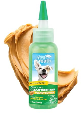 Fresh Breath by TropiClean - Gel de Cuidado Bucal para Perros - Dientes Limpios, Sin Cepillado - Combate la Placa y el Sarro - Sabor Mantequilla de Maní - 59 ml