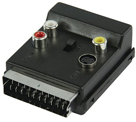 KnnX 28057 | Commutabile IN / OUT SCART da maschio a femmina con connettori audio RCA Phono | Super Video | 2 x Adattatore audio RCA, 1 x RCA Phono Video, 1 x femmina S-Video