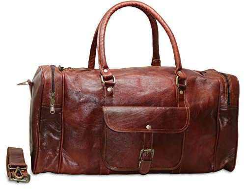 Jaald 50 cm Echt Büffel Leder Ledertasche Weekender Gepäck Reisetasche Reisegepäck Sporttasche Duffel Tasche Wochenendtrip Handgepäck Duffel Gym Bag Wasserdicht Carry on Tasche Geschenk