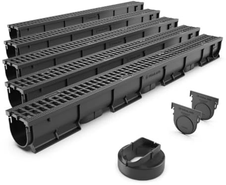 VODALAND - Canaleta de Drenaje Easy 1 con Rejilla de Plástico - Kit 5 Metros | Drenaje Eficiente para Jardines, Terrazas y Áreas Exteriores | Solución Ideal para la Gestión de Aguas Pluviales