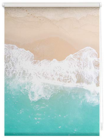 Lichtblick Klemmfix Verdunklungs-Rollo mit Motiv, ohne Bohren, Blickdicht, Seitenzugrollo, Made in Germany, The Beach - Türkis Beige 90 cm x 150 cm (B x L)