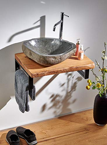 Waschtischplatte Eiche massiv Baumkante geölt Holz Aufsatzwaschtisch (70 x 35 cm)