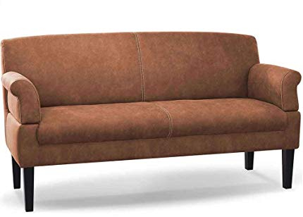 CAVADORE 3-Sitzer Küchensofa Malm, Sitzbank für Küche oder Esszimmer in Lederoptik, Inkl. Armteilverstellung, Federkern und moderner Kontrastnaht, 182 x 97 x 78, Mikrofaser: cognac