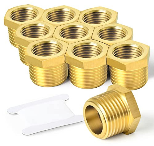 TAISHER 10PCS Brass Reducer Hex Bushing Threaded Pipe Fitting 1/2 NPT Male x 1/4 NPT Female Adapter
