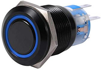 19mm 12V-24V LED ENCENDIDO/APAGADO Negro Impermeable IP65, IK08 Interruptor de bloqueo con botón de cierre automático, rojo, verde, azul, (opcional)(Azul)