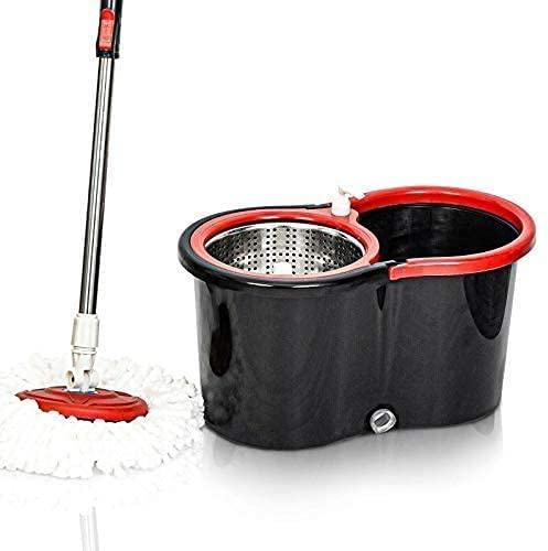 360° PLASTIC SPIN FLOOR MOP & BUCKET SET WITH 2 MOP HEADS HOME CLEANING