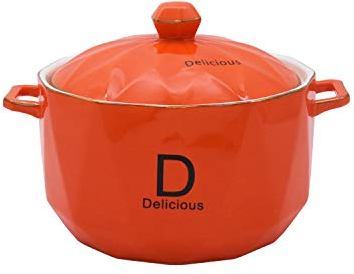 ABHOME Keramik-Suppentassen mit Deckel, 2-Liter-Keramik-Terrine mit Antihaftbeschichtung, wärmespeichernde Keramikschalen, mikrowellengeeignete Suppentasse mit Deckel (orange)