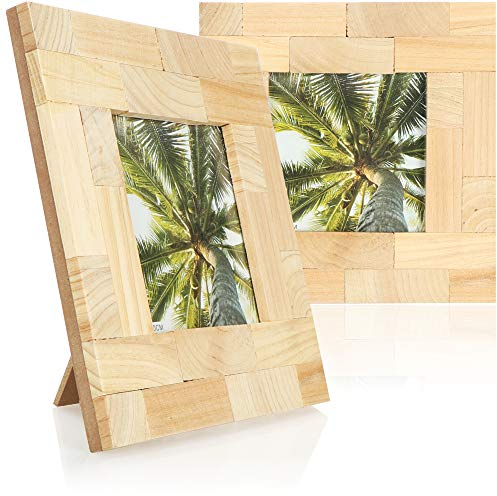 com-four® 2x Bilderrahmen aus Holz - Stilvoller Fotorahmen für Hochzeitsbilder - Holz Rahmen mit breitem Rand für Lieblingsfotos - 8,5 x 8,5 cm (braun)
