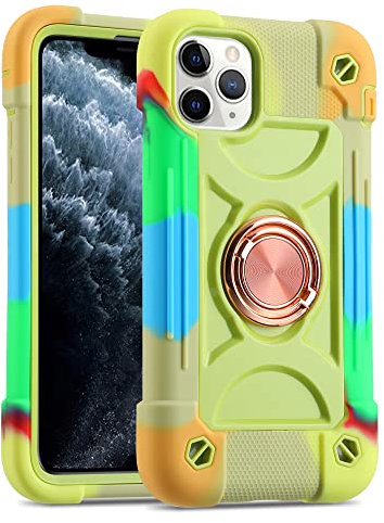 MARKILL Compatible with iPhone 11 Pro Max Case 6.5 Inch with 360°Rotate Ring Stand, Military Grade Drop Protection Full Body Rugged Heavy Duty Case 3 in 1 Protective Durable Cover. (Rainbow Green)