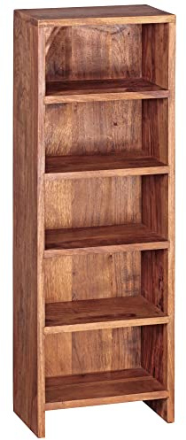 möbelando CD Regal MUMBAI Massivholz Sheesham Standregal 90 cm hoch CD-Aufbewahrung 5 Fächer Bücherregal natur Landhaus-Stil