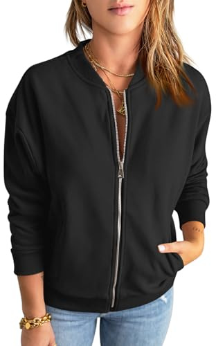 GeGekoko Womens Zip Up Sweatshirts Jackets Long Sleeve Casual Loose Outwear with Pockets Black