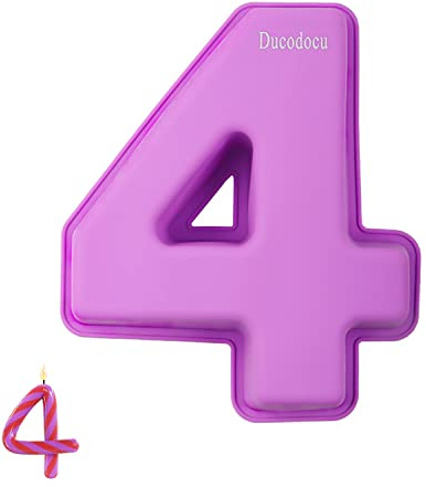 Ducodocu Large Silicone Number Cake Mould 3D Novelty Cake Pan DIY Baking Mold for Birthday Anniversary Number of 4