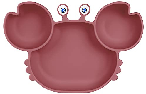 Vicloon Assiette Ventouse Pour Bébé,Assiette Bebe Silicone Avec 3 Compartiments, Passe Au Lave-vaisselle Et Au Micro-ondes, S'adapte à La Plupart Des Plateaux de Chaise Haute (Rose Rouge)