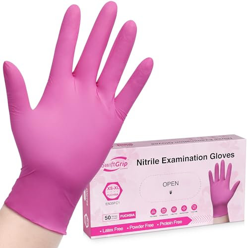 SwiftGrip Powder-free Nitrile Gloves Medium 50ct Box - 3Mil Disposable Latex Free for Kitchen Cleaning Beauticians Hair Stylist - Pink/Fuchsia