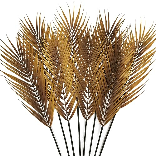 SNAIL GARDEN 8Pcs Fall Artificial Palm Leaves, 26.4 Faux Palm Fronds Autumn Leaf with Stem Greenery Branches for Home Tall Vase Indoor Outdoor Table Centerpiece Fireplace Decor