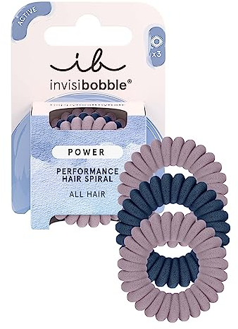 invisibobble Power Haargummis Spirale aus Plüsch in Dunkel Rosa und Blau - Extra starke Spiral-Haargummis für Sport - 3 Stück