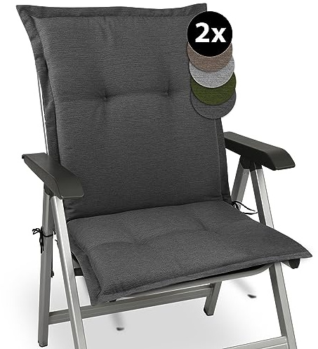Beautissu 2er Set Premium Gartenstuhlauflage Niedriglehner Polster Stoff | 105x50x7cm Anthrazit robuster & UV-Lichtechtheit Auflage für Gartenstuhl Niederlehner Sitzkissen Auflagen Garten HighLux NL