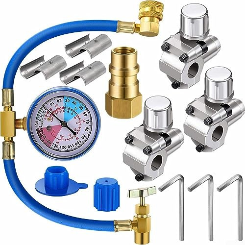 BPV31 - Kit de válvula de grifo perforador, kit de válvula de bala con manómetro para refrigerador doméstico para tubos de 1/4, 5/16, 3/8