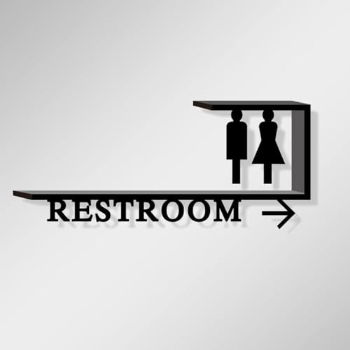 WC-Schild, Toilettenschilder, Toiletten-Identifikationsschilder, 37 x 17 cm, Männer und Frauen, gebürstet, Badezimmerschild, Türbeschilderung, Dekor, Acryl-Figuren-Set (Pfeil for Toilette rechts)