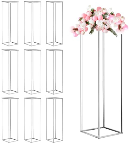 MECCANIXITY Wedding Flower Stand Vase Column, Metal Flower Stand 31.5 Inch Tall Flower Rack Silver Tone for Wedding Party Dinner Centerpiece Decorations, Pack of 10