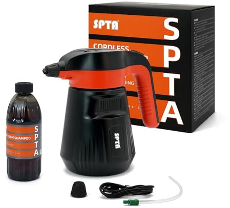 SPTA Druckschaumsprüher, 2,25 l, elektrischer Druckseifensprüher, Autoschaumsprüher, kabelloser Pumpsprüher für Autowäsche, Hochdruckreiniger, Schaumreiniger mit 500 ml Autowaschshampoo für Autowäsche