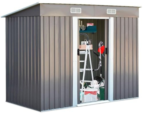 GYMAX Casetta da Giardino, Capanno in Acciao e Zinco con Porte, Ideale per Porta Attrezzi, Tosaerba, 238 x 131 x 181cm