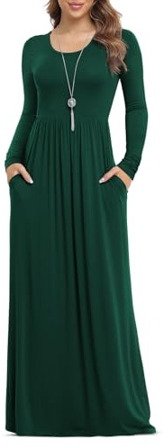 Anelune Maxi Dress for Women, Plus Size Long Sleeve Dress | Casual, Loose Fit, Plain, with Pockets