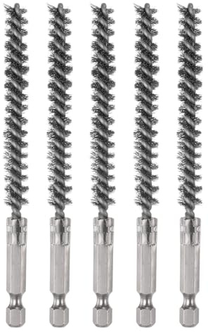 sourcing map 5 cepillos de acero inoxidable de 8 mm de diámetro, limpieza de tubos de alambre trenzado con mango vástago hexagonal de 1/4 pulgadas para tubos, puertos, rodamientos