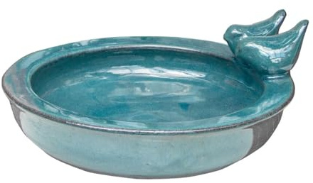 Antikas - Vogeltränke, Vogelbad,Tränke für Vögel | Keramik, grün-blau | H 11,0 x B 30,5cm