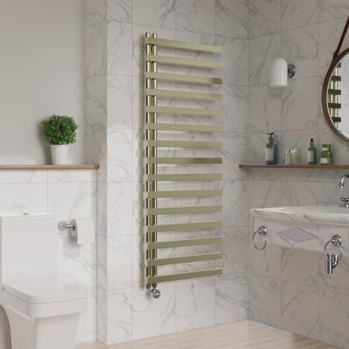 Warmehaus Minimalist Flat Touch Screen Thermostatic Electric Bathroom Heated Towel Rail Warmer Radiator with Timer 1600x600mm - Brushed Brass