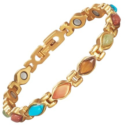 EnerCoppeX Super starkes Magnetarmband für Damen, türkiye farbiger Stein, Magnetarmband, Edelstahlarmband, inklusive 12 Magneten und Geschenkbox