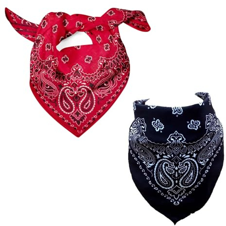 dinghaole Bandana Scarf for Men and Women, 2 Pieces Fashionable Multi-Purpose Universal Bandana - Head and Neck Wear, Suitable for Summer Outdoor Sports (Red + Black)