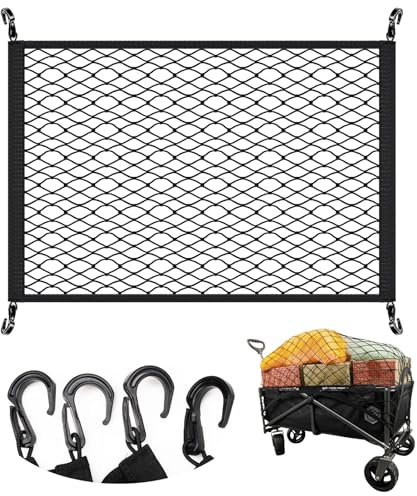 VEHIRIE Cargo Net Luggage Net 80 x 60 cm, Elastic Storage Mesh with ABS Hook for Folding Wagon, Car, Truck, Van, SUV