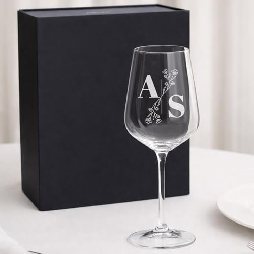Wanapix | Copa de Vino Personalizada | Estuche de Regalo Incluido | Copa de Cristal Grabada para Vino | Con Nombre o Texto | Copa de Cristal | Iniciales