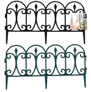 6 Pack Green/Black Wrought Iron Effect Garden Plastic Lawn Edge Border Fence (Black)