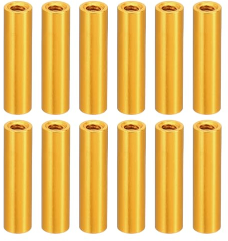 PATIKIL M3 Aluminium Abstandshalter, 12 Stück Metall Abstandsbolzen Hülsenmutter 3mm ID x 5mm OD x 20mm L Gewindespacer Schraubenabstandhalter Rund für RC Auto Drohnen Motherboard, Golden