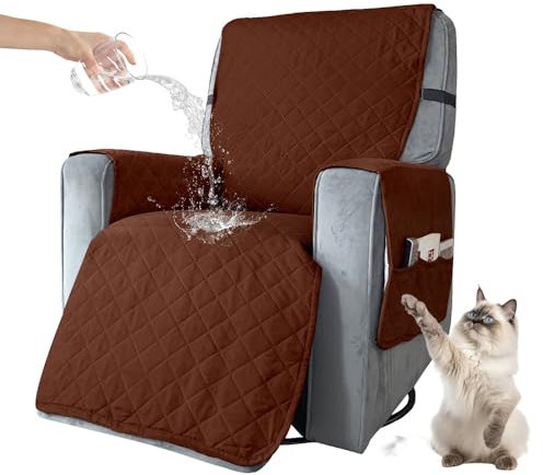 Chickwin Sesselschoner für Relaxsessel, 1 Sitzer Fernsehsessel Bezug mit Taschen wasserdicht Sesselschoner für Fernsehsessel Sesselschoner mit Armlehne (S,Braun)